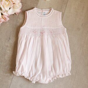 Pink Smocked Romper White Embroidery Feltman Brothers Pin Tucks 9 Months NWT